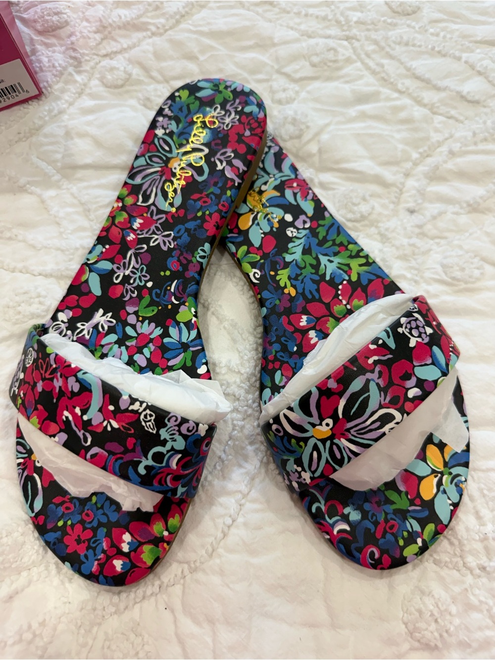 Lilly Pulitzer Multicolor Floral Slide Sandals - Black Base